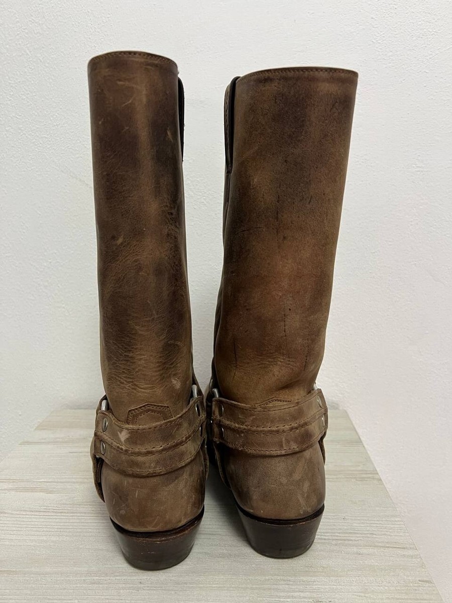 Men Sancho Harness Biker Boots Brown Leather Gaucho Square Spain