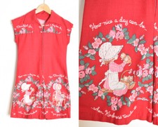 vintage 70s girls romper Petticoats Pantaloons print red one piece outfit