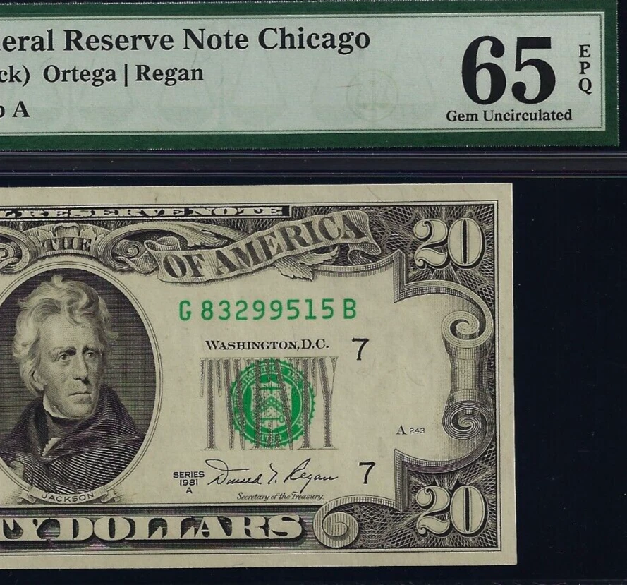 1981A $20 Chicago Federal Reserve Note GB block PMG 65EPQ 2nd highest graded - Image 2 of 3