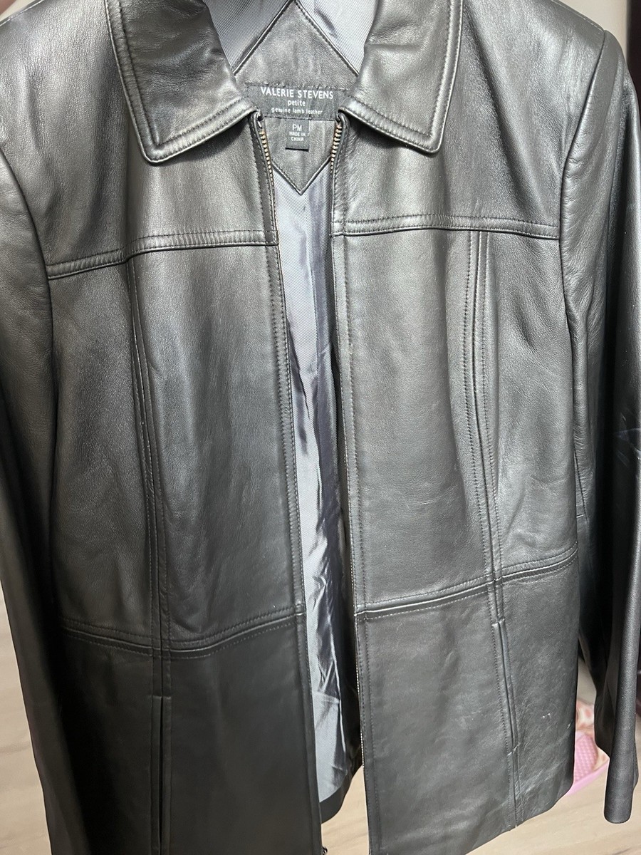 Jensen Huang Signed Valerie Stevens Petites PM Black Leather Full Zip Jacket View 2