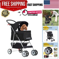 Foldable Pet Stroller Cat Dog 4-Wheel Waterproof Travel Carrier 33lbs Capacity