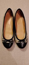J.CREW Women's Leather Snakeskin Animal Print Black Ivory Ballet Flats Size: 8
