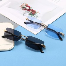 Fashion Rimless Rectangle Sunglasses Popular Women Men Shades Small Square Sun G