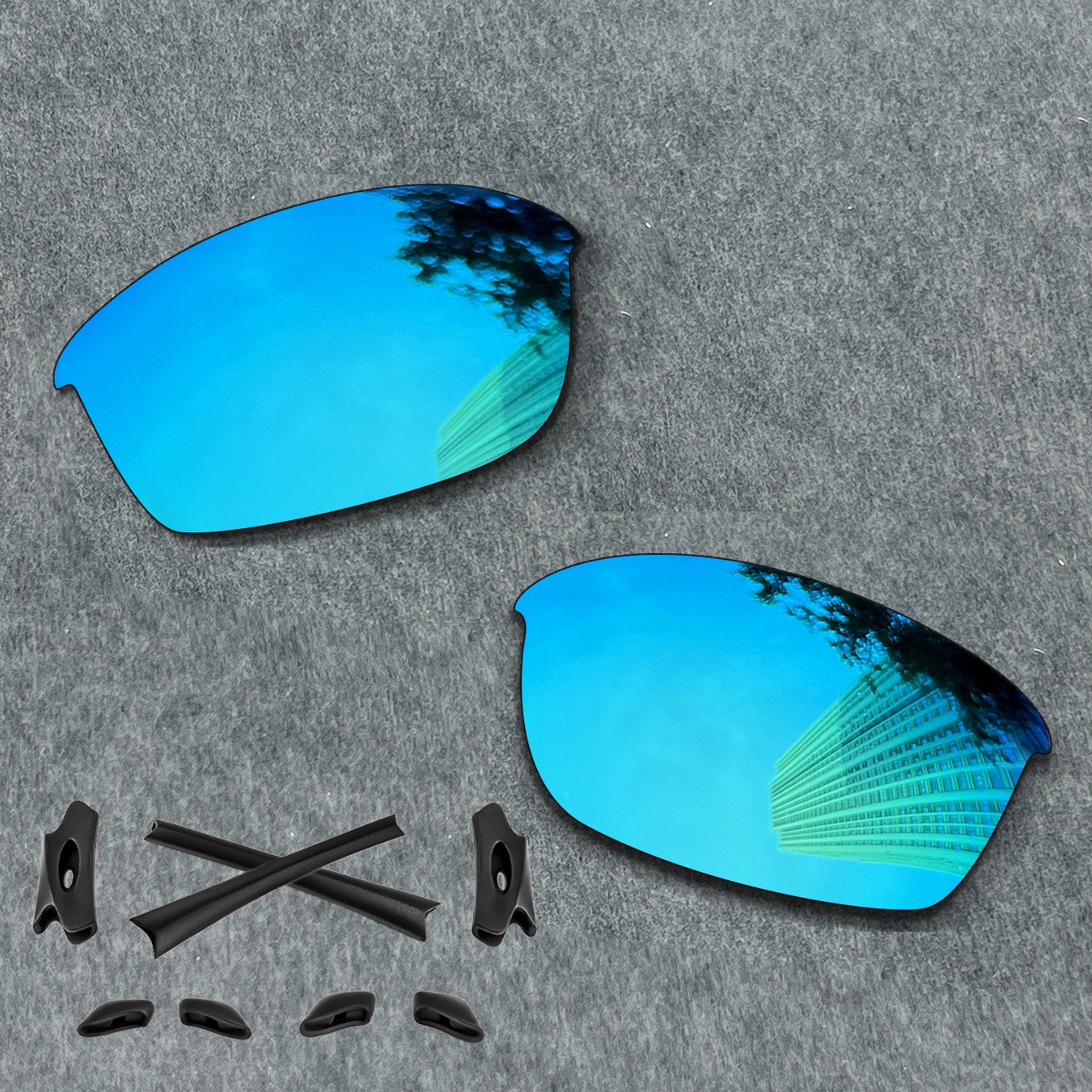 Rubber Kit & Ice Blue POLARIZED Replacement Lenses for Oakley Flak Jacket 63mm