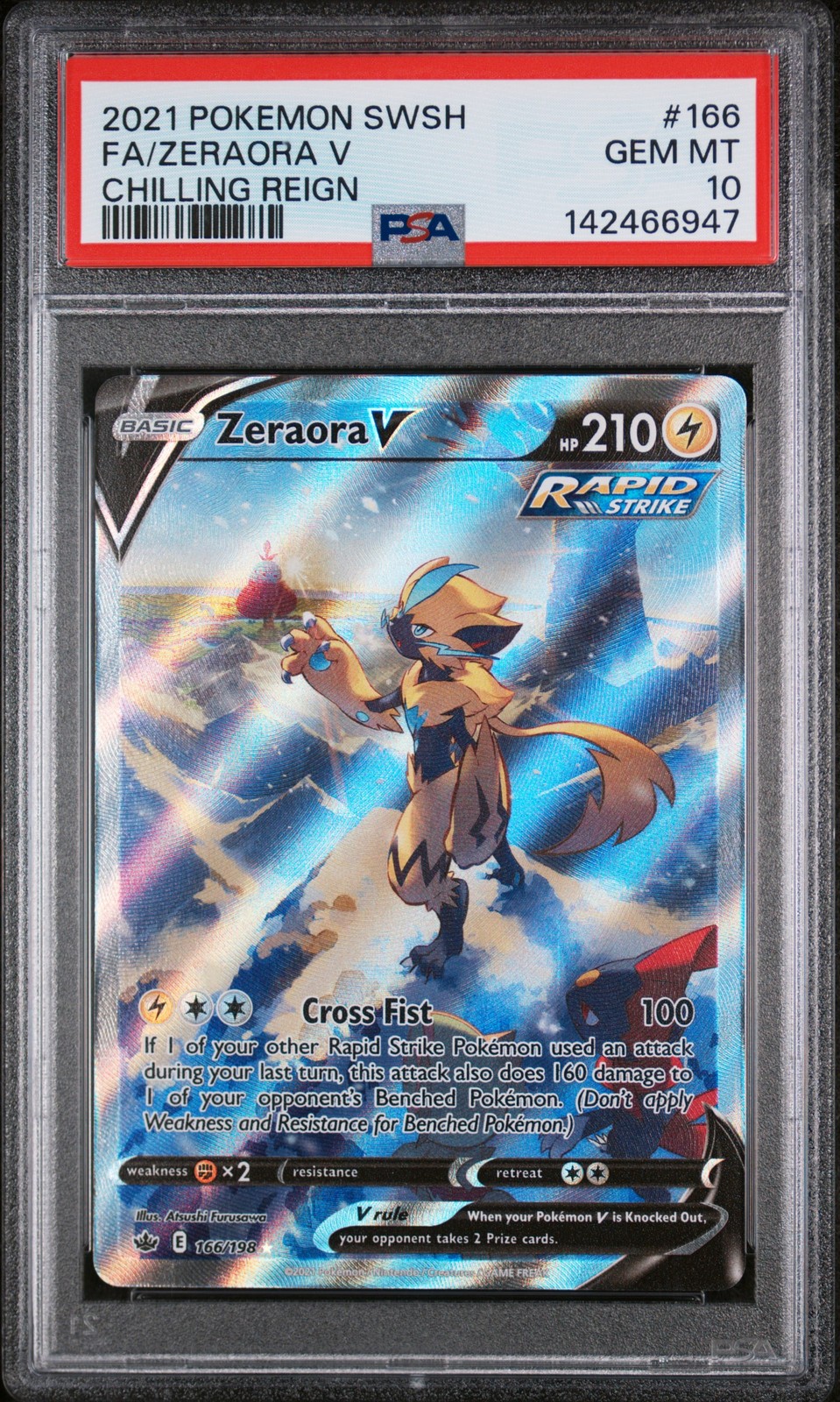 2021 POKEMON SWORD & SHIELD CHILLING REIGN #166 FULL ART/ZERAORA V PSA 10