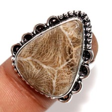 Fossil Coral 925 Silver Plated Ring US 7.5 Festival Ready Jewelry Trendy GW