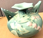ROSEVILLE "BLEEDING HEARTS" TURQUOISE  POTTERY VASE  ART DECO 4" HIGH