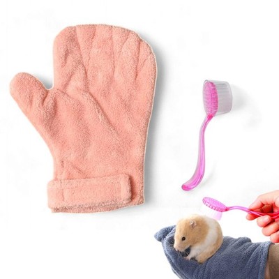 Hamster Calming Bite Proof Gloves and Grooming Brush Set, Small, Pink