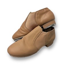 Youth Tap Shoes Size 7 Nude Beige Soft Leather with Metal Heels