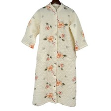 VINTAGE 60  s 70  s floral quilted housecoat duster robe button front size medium