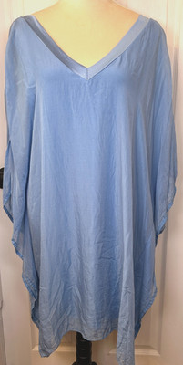 Sofia Italy Tunic Sz M/L Blue  v-Neck Silk Viscose Layered Long Tunic Dress Top