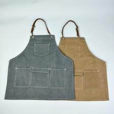 Duty Plain Canvas Apron with 4 Pockets-Green/Camel,Unisex