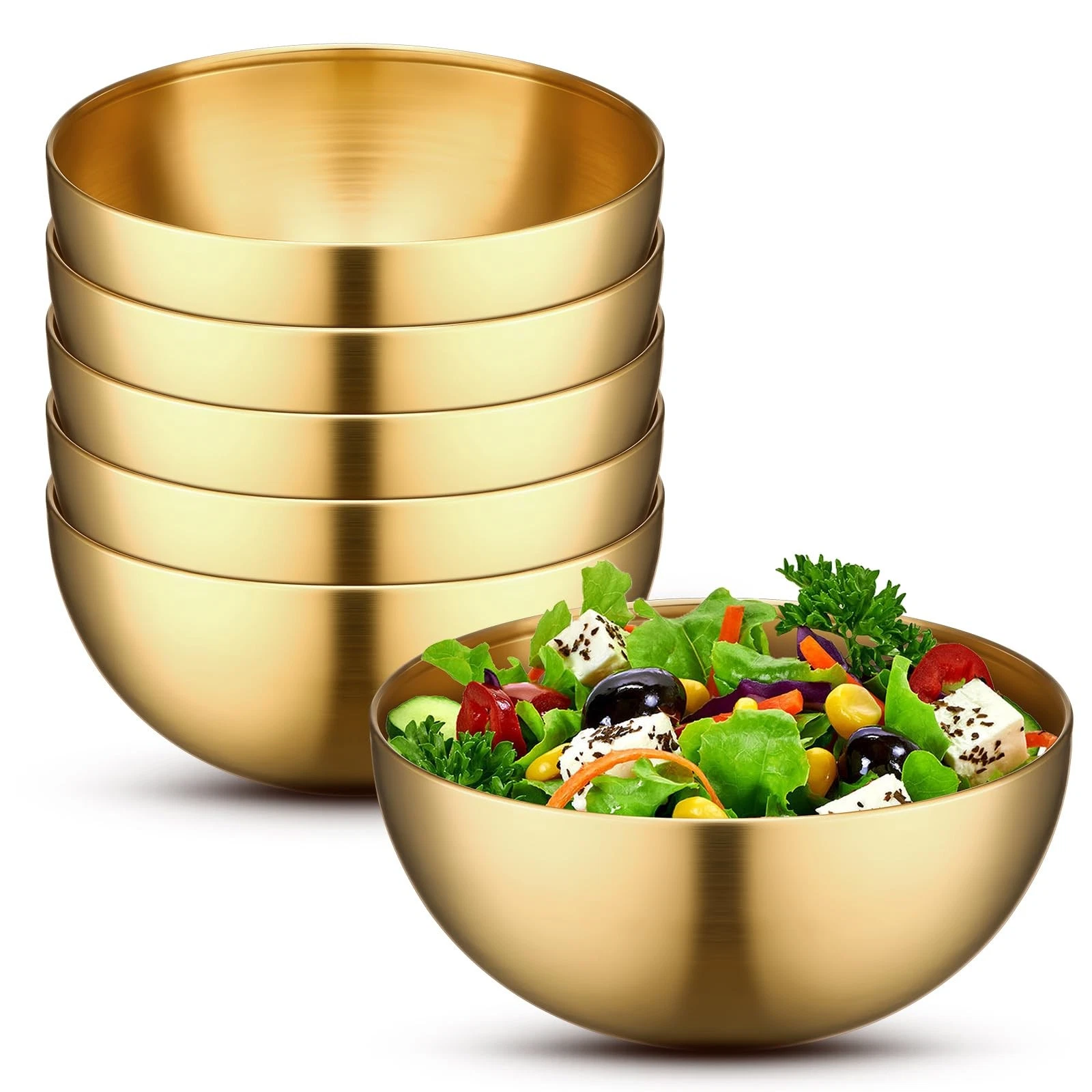 6 Pcs Gold Mixing Bowls Stainless Steel Mixing Bowl Decorative Gold Esthetici...
