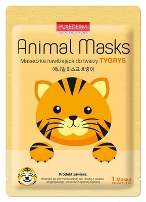 PUREDERM Animal Mask Feuchtigkeitsspendende Gesichtsmaske in Tuchform Tiger 21 m