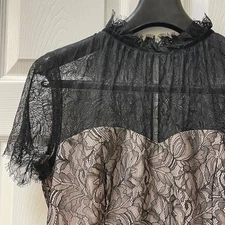 White House Black Market Women's Sz 10 Black Lace Mock Blouse Empire Waist