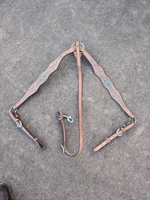 #ad #ad Lot of 3 Western Leather Breast Collars Blue Rhinestone Bling Star New Old Stock $50.00