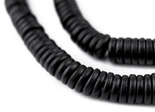 Black Bone Button Beads 8mm Nepal Disk Large Hole 24 Inch Strand