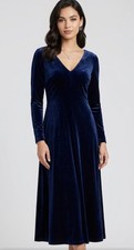 NWT Eliza J dark blue velvet midi evening dress 12 neck long sleeves fully lined