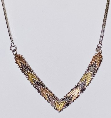 ATEMBERAUBENDE DREIFARBIGE ITALIENISCHE HALSKETTE 925 STERLINGSILBER & 10 K GOLD 15 x6,5 
