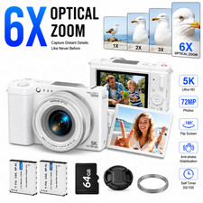 5K Digital Camera with 6XOptical Zoom Autofocus Vlogging Camera for YouTube 64GB
