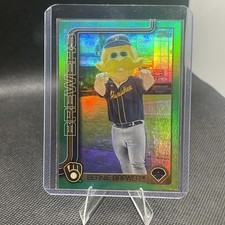 2025 Topps Series 1 Celebration Brewers Mascot Bernie Brewer Green Refractor /99