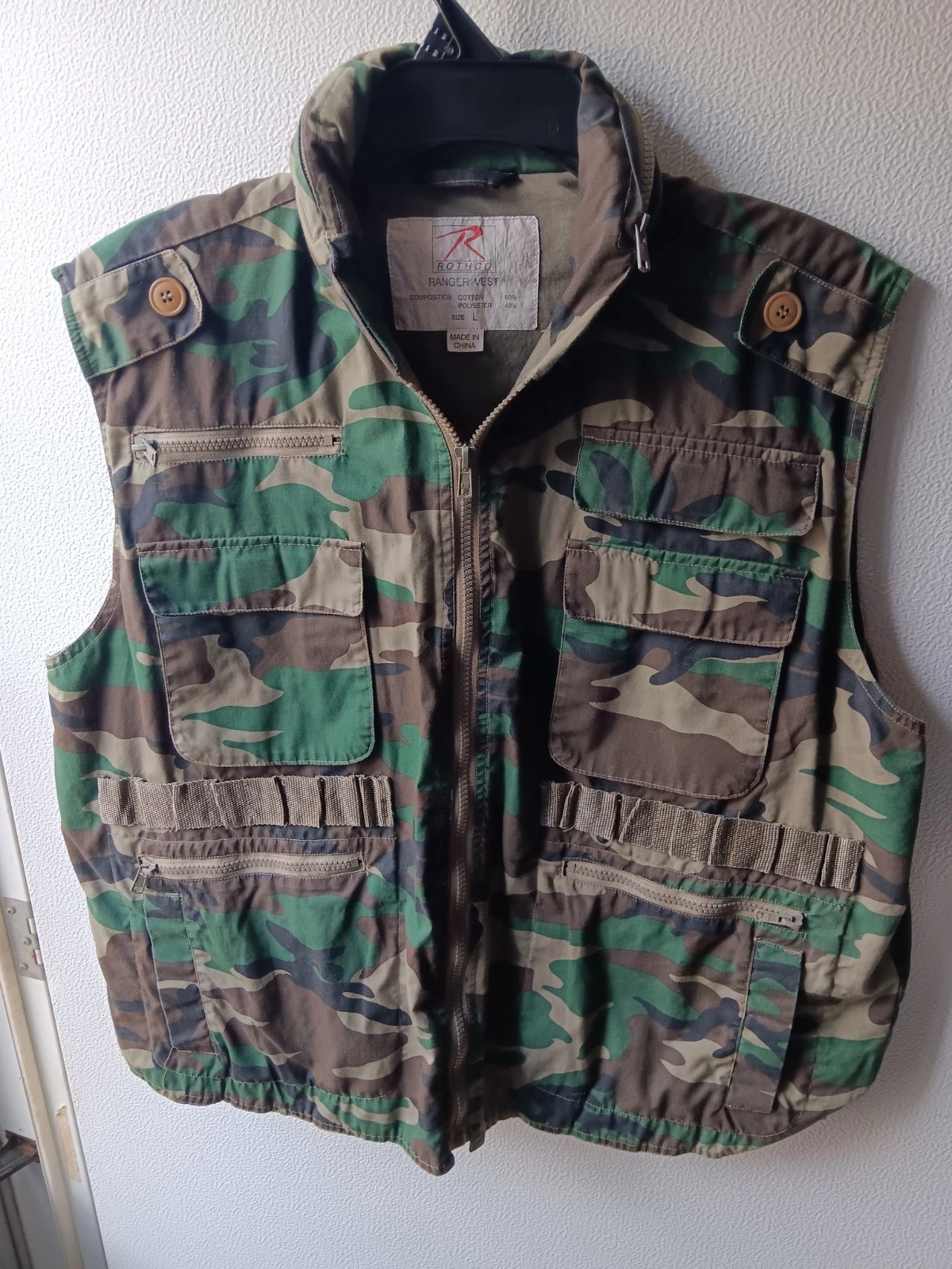 Rothco Ranger Vest Camo Outdoor Hiking Hunting Full Zip Hood Men's Size Large