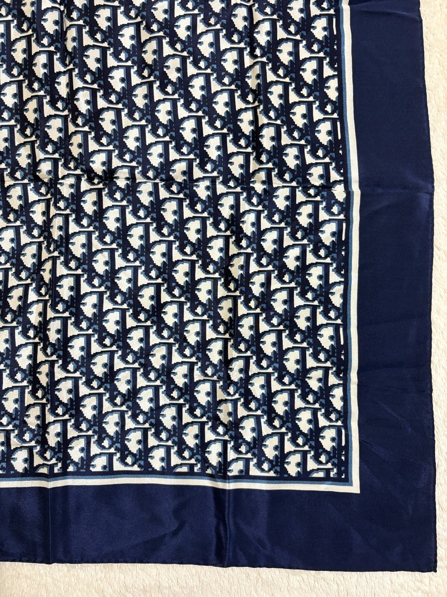 Christian Dior ロゴパターン トロッター スカーフ Christian Dior Silk Scarf Trotter Monogram Logo Pattern Navy