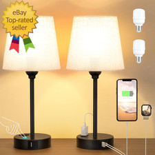 Mini Bedside Lamps for Bedrooms Set of 2 - Nightstand Bedroom Lamps with USB C