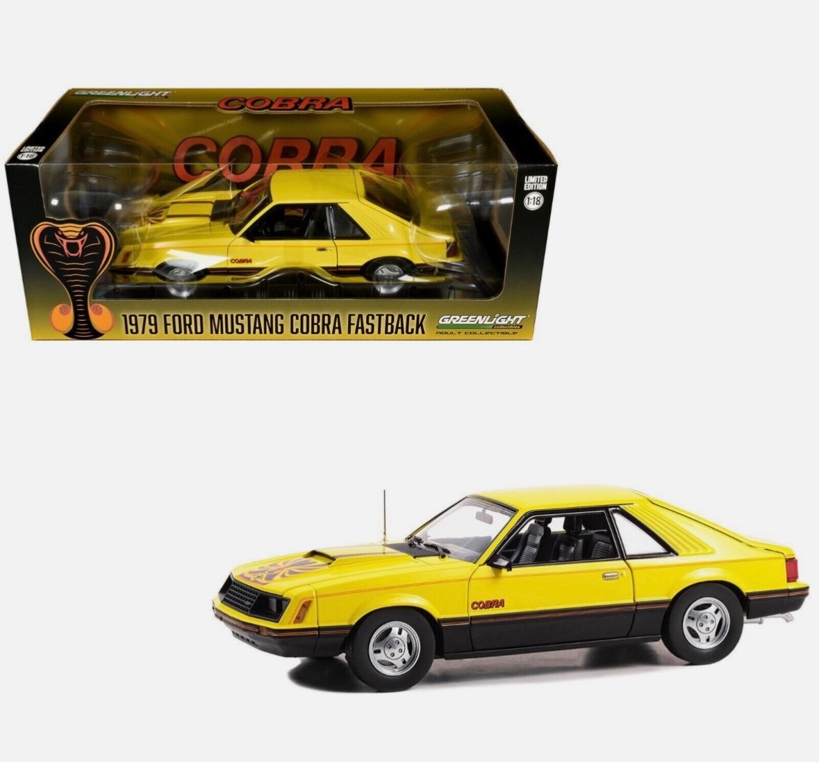 Buy GREENLIGHT 1979 FORD Mustang Cobra coupe Yellow 1/18