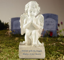 White Resin Praying Angel Figurine 6.5" Cherub Statue Garden Memorial Sculpture