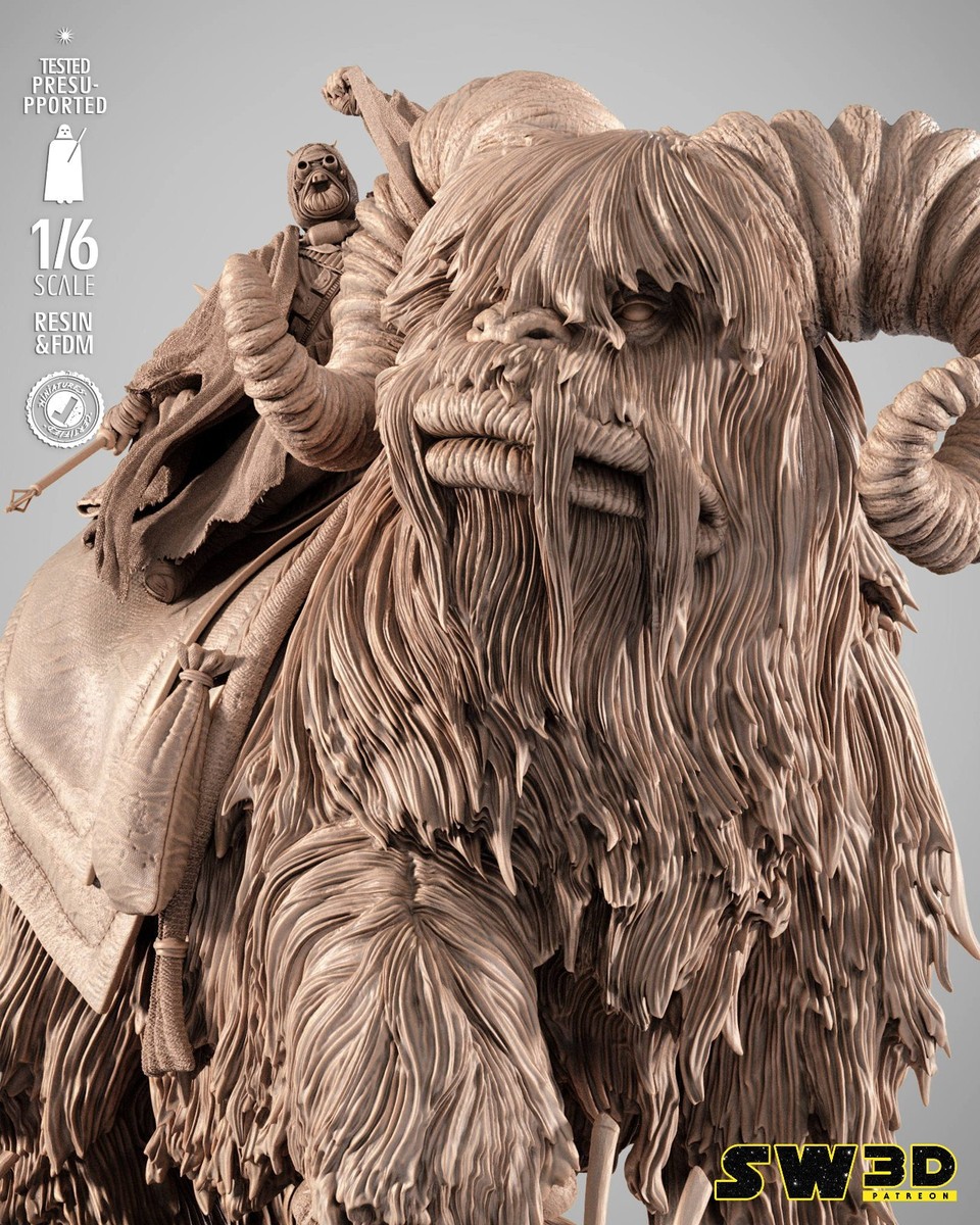 特撮 Star Wars Bantha Tusken Raider Tusken Raider on Bantha Star Wars 3D Print, Unpainted