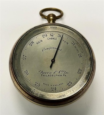 Pocket Barometer - Queen & Co. Inc. Philadelphia, PA - 2.75'' Brass Case