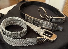 VTG 1990' S Chico's Interlock Black Leather Belt Hammered Silver Silver Belt