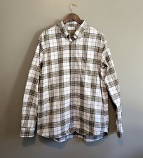 Eddie Bauer Size Large Tall Plaid Button Down Shirt Mens Green White Top LS LT