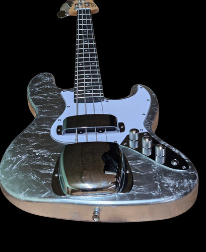 Boutique Silver Leaf Electric Bass Guitar – Beautiful New 4 String TL-style Bass