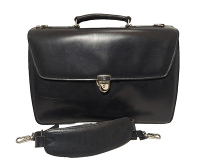 Jack Georges Elements Classic Lawyers Black Leather Briefbag Briefcase W/strap