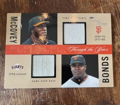 2003 fleer rookies and great game used dual jersey mccovey barry bonds /360