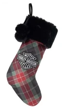 Harley-Davidson Embroidered Bar & Shield Holiday Plaid Hanging Stocking