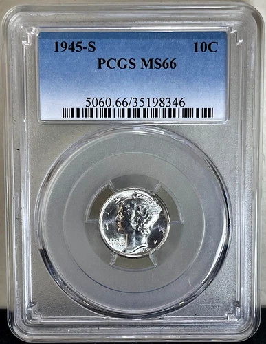 1945-S Mercury Silver Dime PCGS MS66 Blast White!