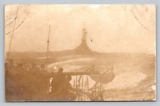 RPPC WWII US Military Battle Ship Sailors Ocean Swells VTG Unused Photo Postcard
