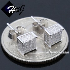 MEN WOMEN SOLID 925 STERLING SILVER ICY BLING CZ 6MM 3D SQUARE STUD EARRING*E169