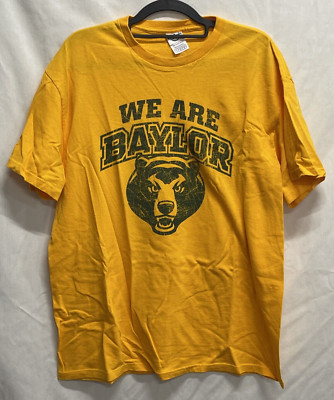 Mens Delta Pro Weight Yellow Cotton ''We Are Baylor'' T-Shirt Top Size Large