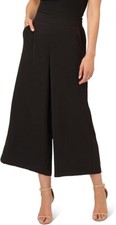 Adrianna Papell Womens Textured Wide Leg Pull on Pant With Slit Pockets Black M