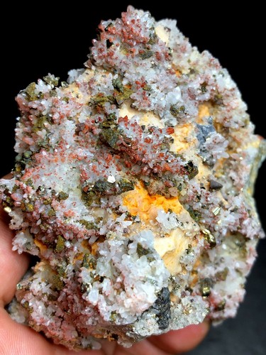 238g natürlicher roter Quarz Kristall Geode Cluster & Chalkopyrit h55 - Bild 2 von 8