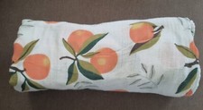 Large Muslin Baby Blanket Oranges Fruit Leaves Summer Swaddle White Cotton 44"