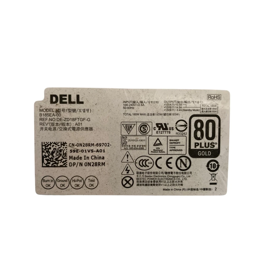 Dell B185EA-00 185W SFF Power Supply 🔌 100-240V | 80 PLUS GOLD | Rev A01 - Image 3 of 3