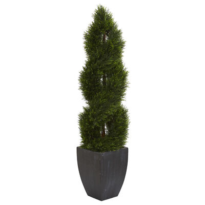 Double Cypress Spiral Topiary faux Tree In Black Planter 5  Decor