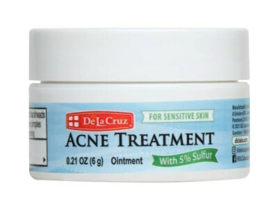 De La Cruz Acne Treatment 5% Sulfur, SENSITIVE SKIN Trial Jar 0.21 OZ Exp. 03/27