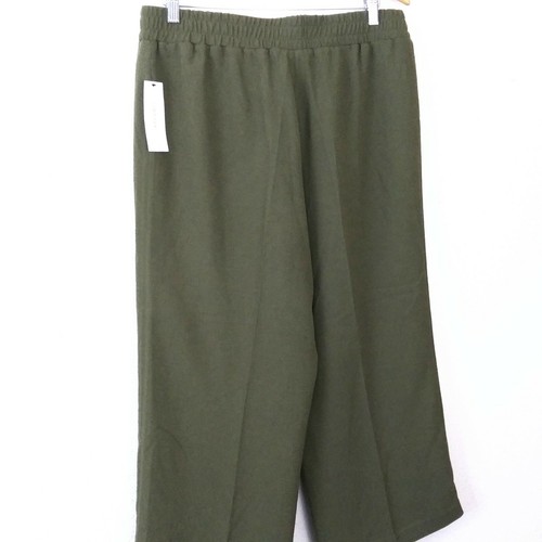 NWT women's Calvin Klein wide leg pants stretchable waist Size Large olive green - Picture 8 of 9