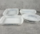 Vintage Glasbake Dishes Lot of 4 Various Sizes Blue Onion Design Milk Glass